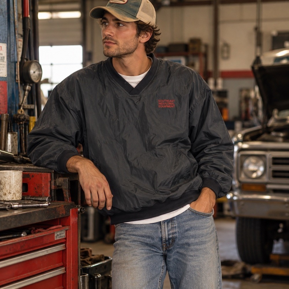Timberline Toyota Industrial Equipment Windbreaker Mens Size L Navy Blue V-Neck